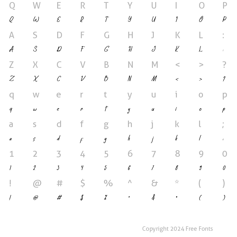 Character Map of Sattine Italic