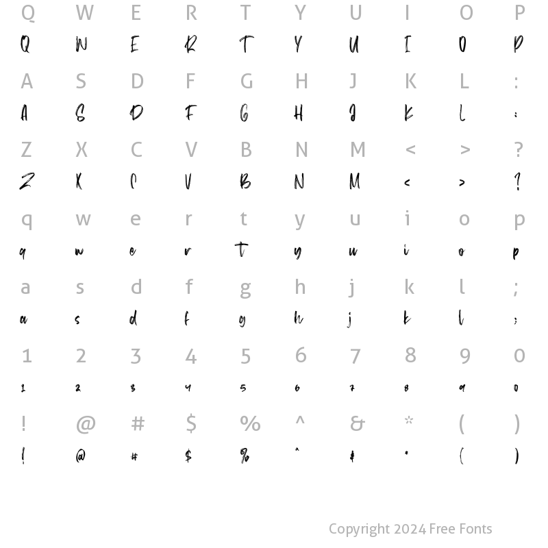 Character Map of Satturns Brush Regular