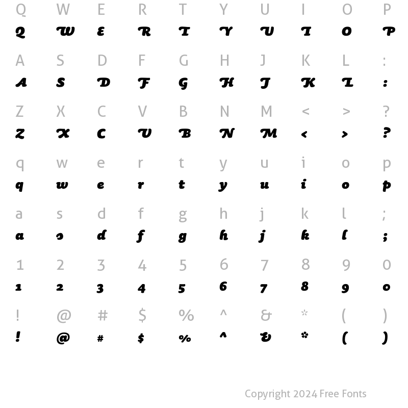 Character Map of Sauna-BlackItalicSwash Regular