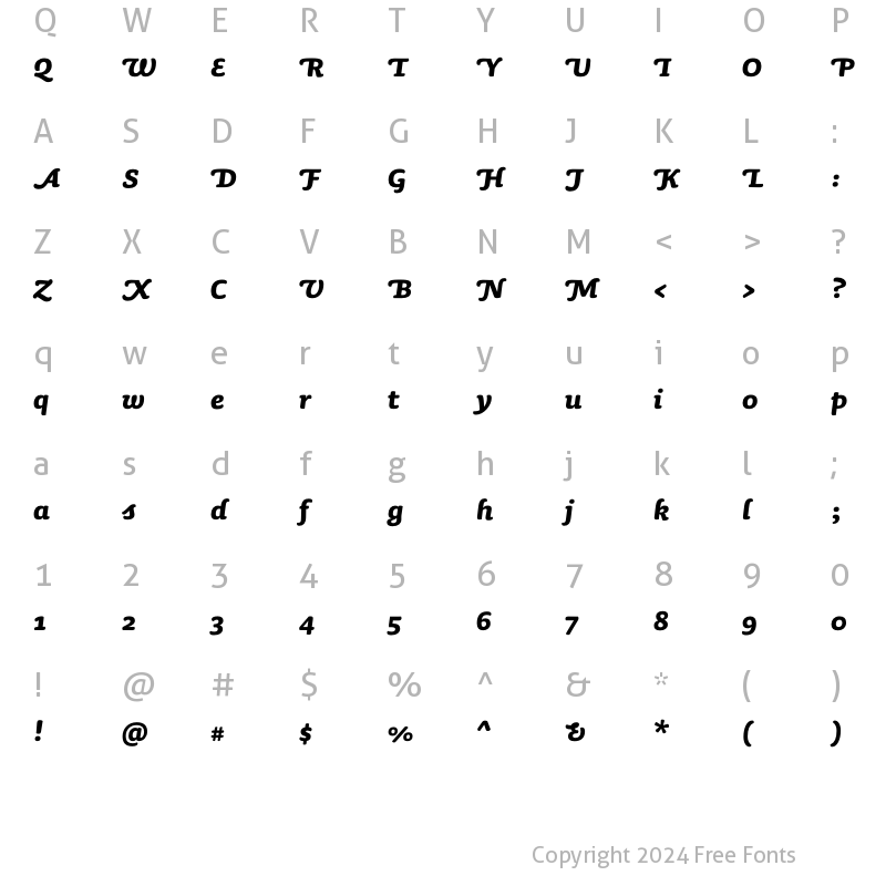 Character Map of Sauna-BoldItalicSwash Regular