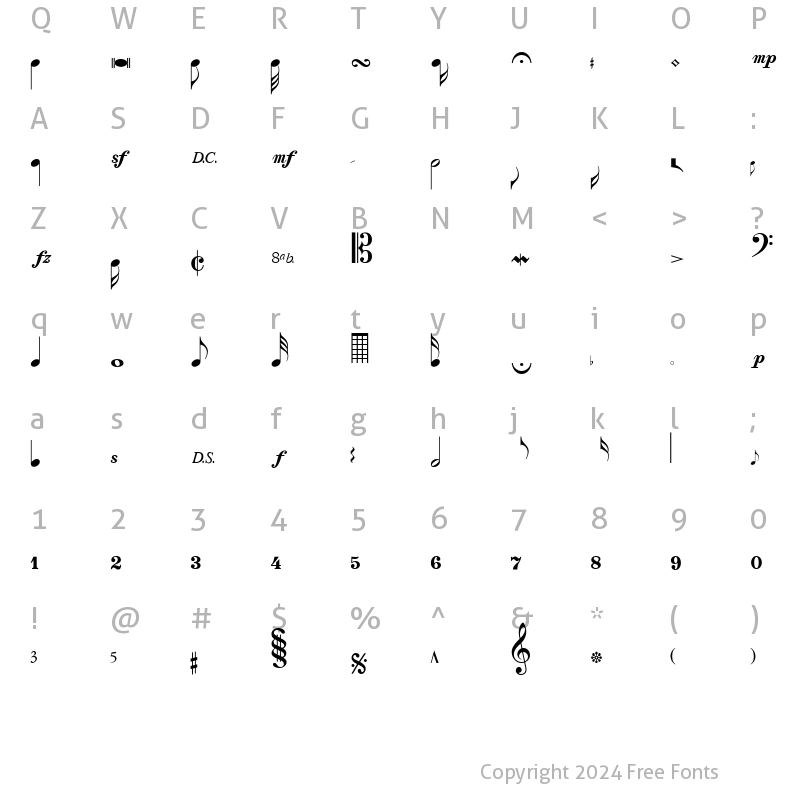 Character Map of Sax n' Violins SSi Regular