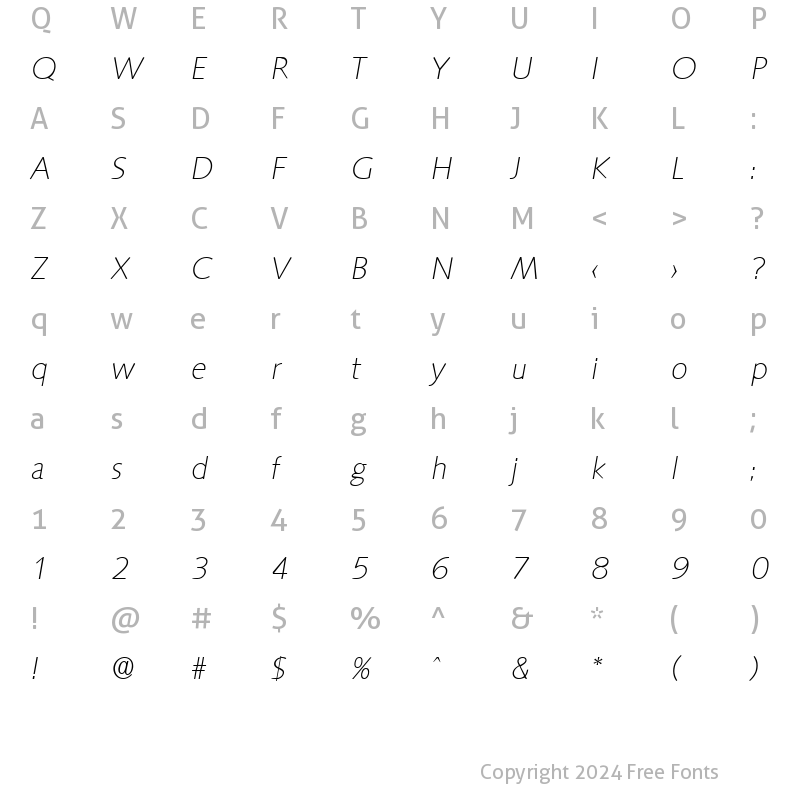 Character Map of Saxony-Serial-ExtraLight RegularItalic