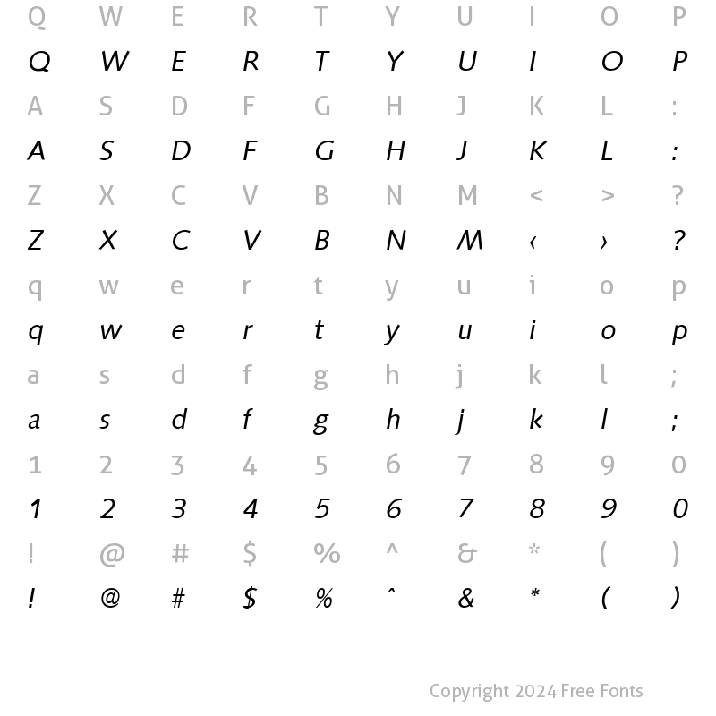 Character Map of Saxony-Serial RegularItalic