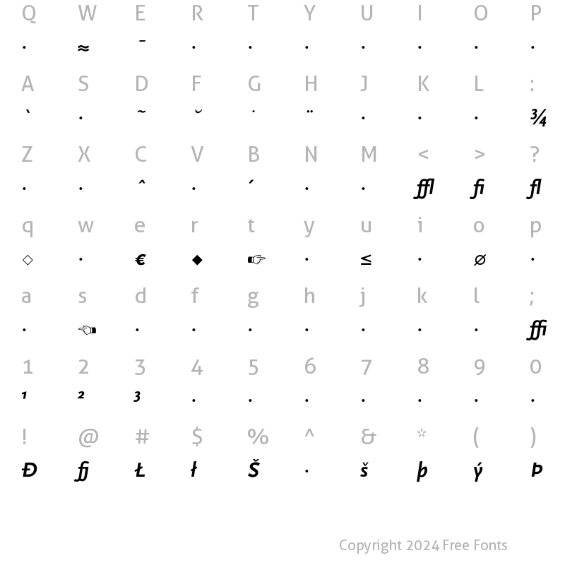 Character Map of Scala Sans Exp Bold Italic