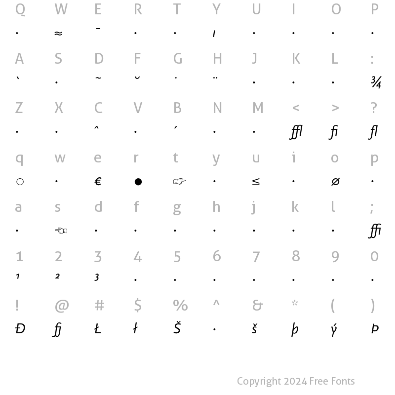 Character Map of Scala Sans Exp Regular Italic