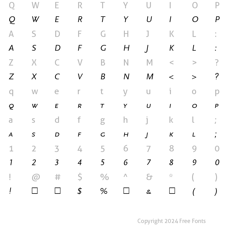 Character Map of ScalaSans-CapsItalic Regular