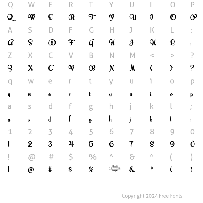 Character Map of Scarlet Ribbons Regular