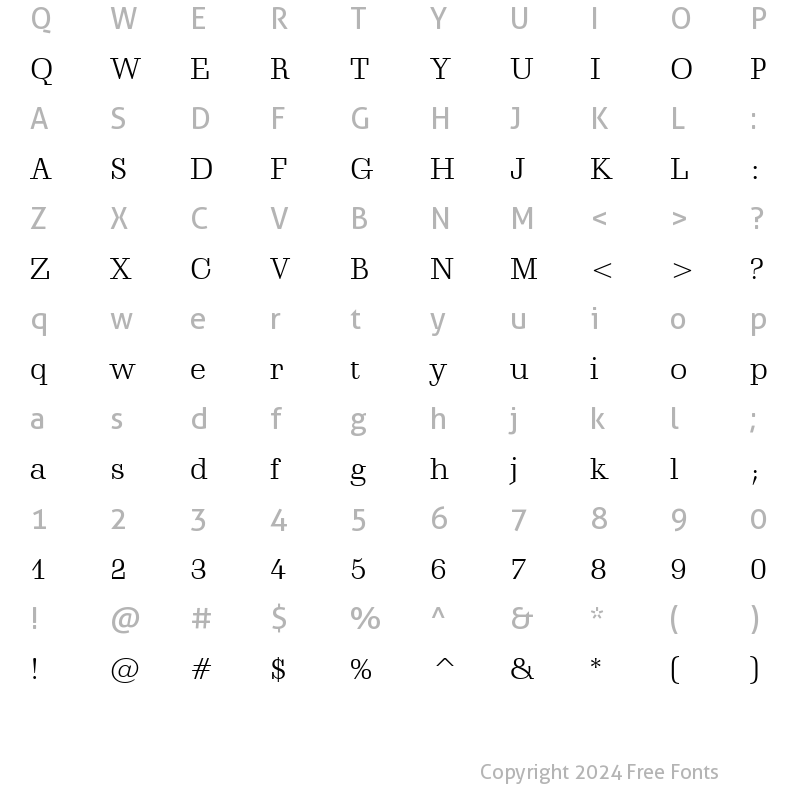 Character Map of Schadow Lt BT Light