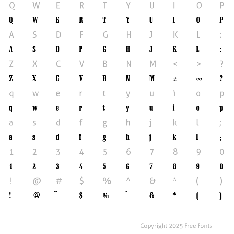 Character Map of SchadowCondHeavy Regular