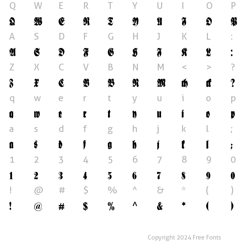 Character Map of Schmale Anzeigenschrift Regular