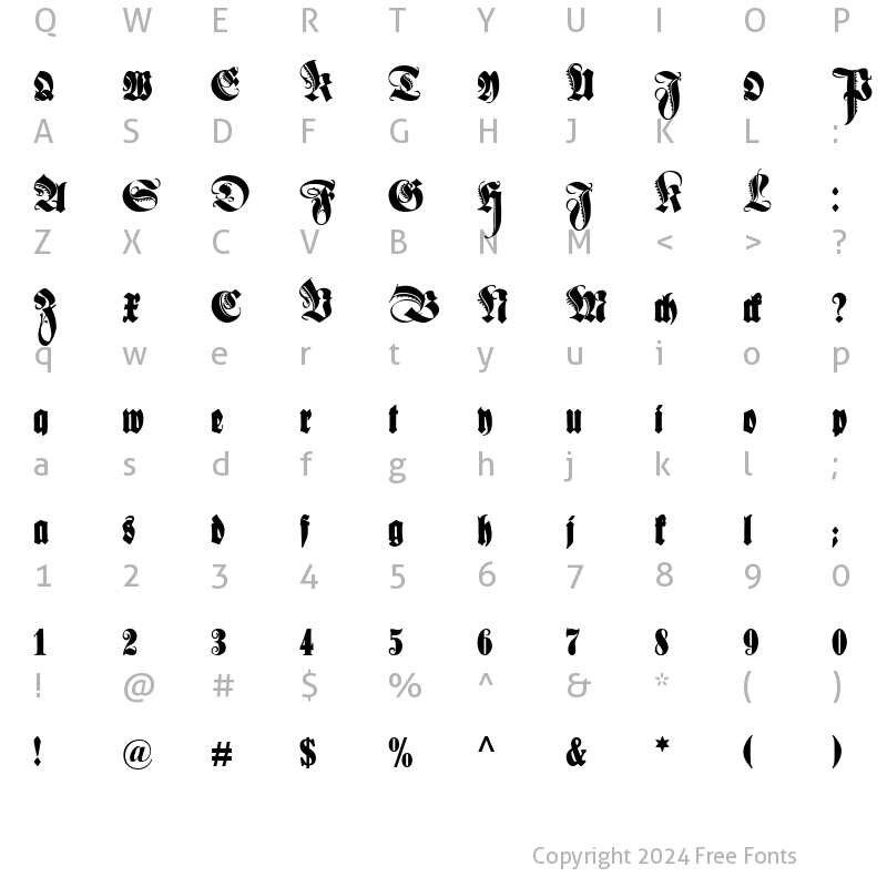 Character Map of Schmale Anzeigenschrift Zier Regular