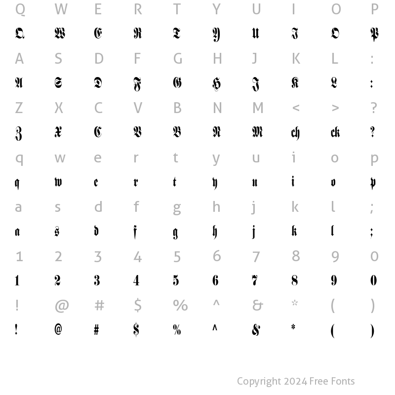 Character Map of Schmalfette Fraktur Regular