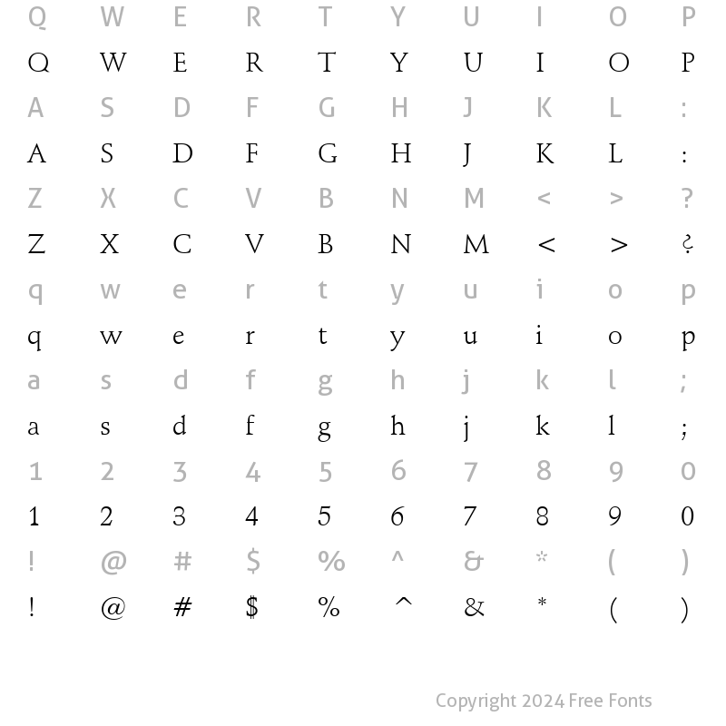 Character Map of Schneidler BT Roman