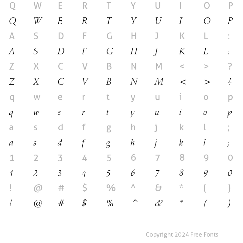 Character Map of Schneidler Italic