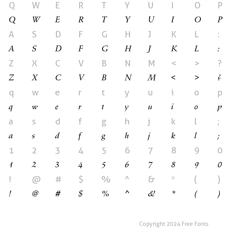 Character Map of SchneidlerEF-MediumItalic Regular