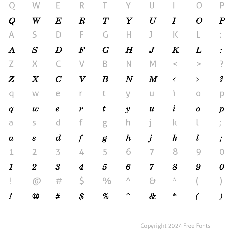 Character Map of Schoolbook Bold Italic