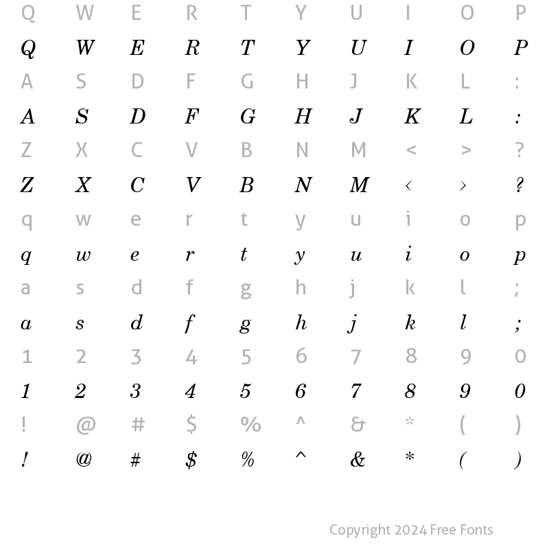 Character Map of Schoolbook Italic