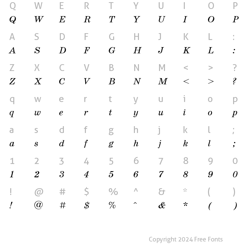 Character Map of SchoolBook Italic Cyrillic