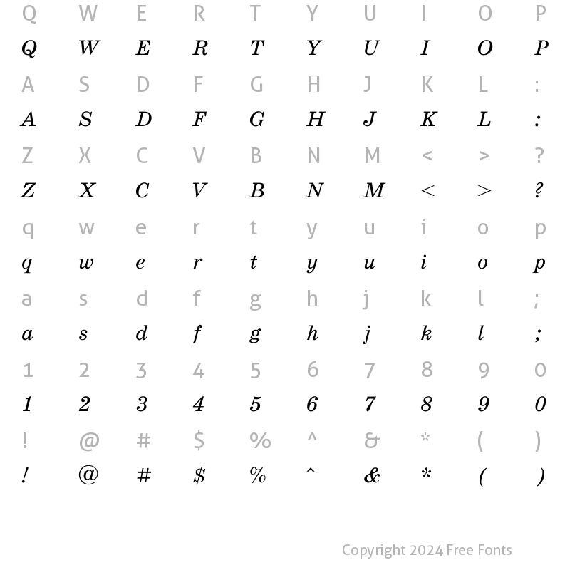 Character Map of SchoolBookAC Italic