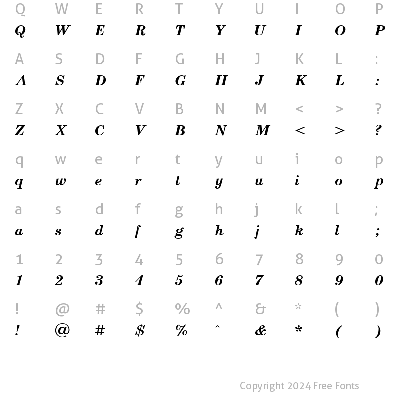 Character Map of SchoolBookC Bold Italic