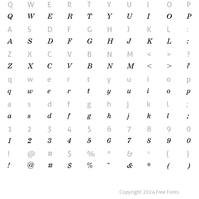 Character Map of SchoolDL Italic