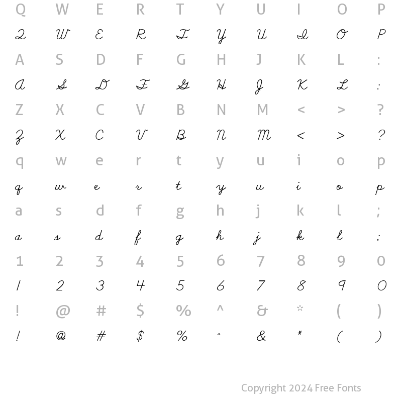 Character Map of SchoolScript Regular