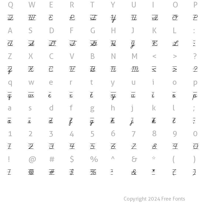 Character Map of SchoolScriptDashed Regular