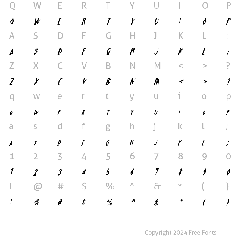 Character Map of Schrill AOE Oblique