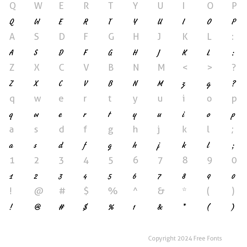 Character Map of Schuss Hand Itc Bold