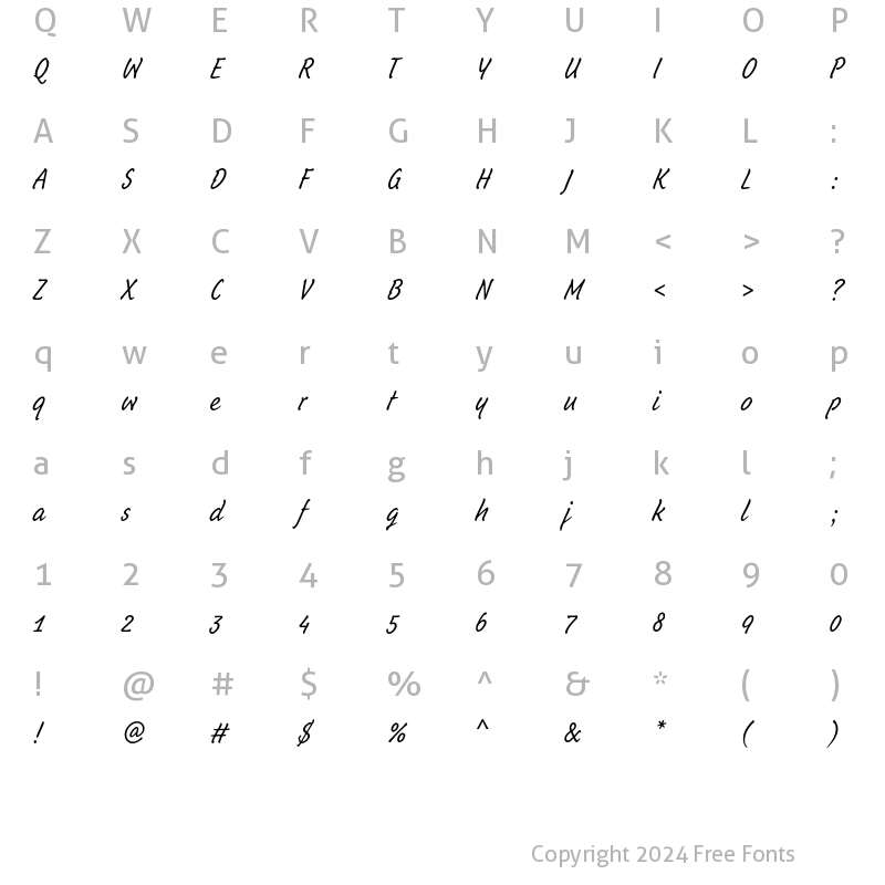 Character Map of Schuss Hand ITC Std Regular