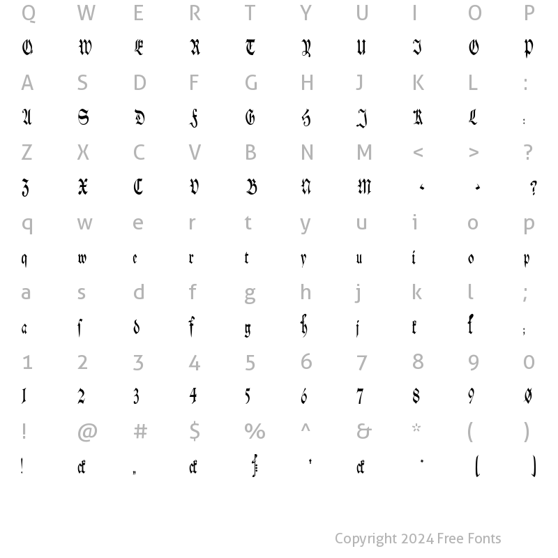 Character Map of Schwaben Alt Thin Thin