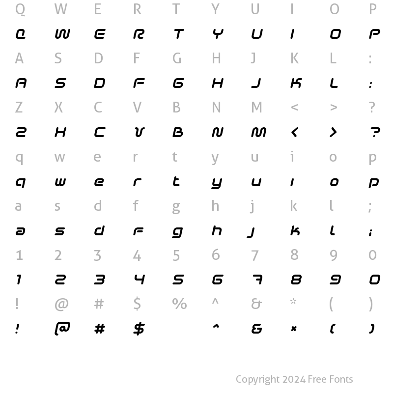 Character Map of Sci Fied 2002 Italic