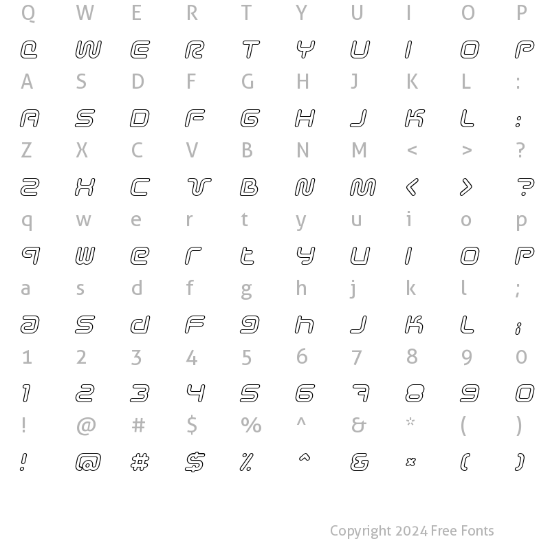 Character Map of Sci Fied Outline Italic