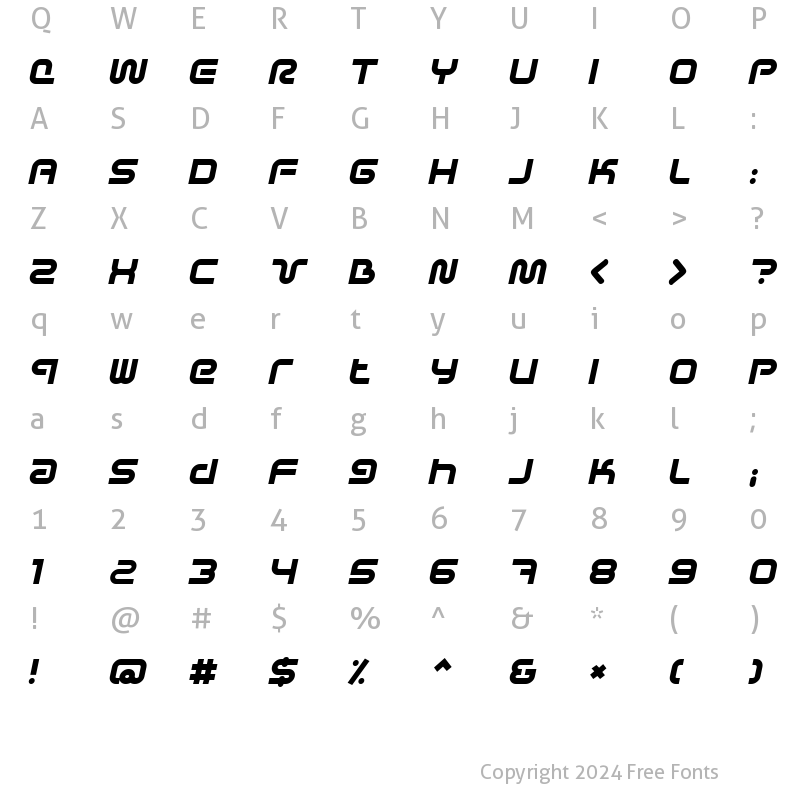 Character Map of Sci Fied X BoldItalic