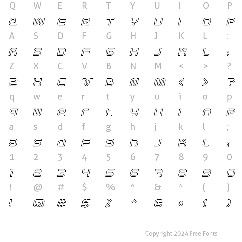 Character Map of Sci Fied X Outline Italic