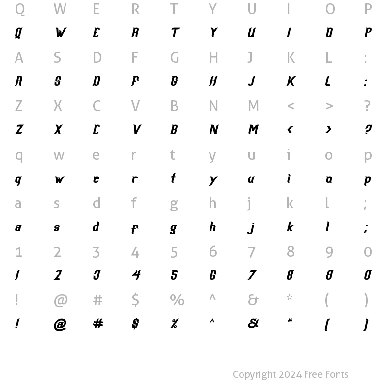 Character Map of Scientist Castle Italic