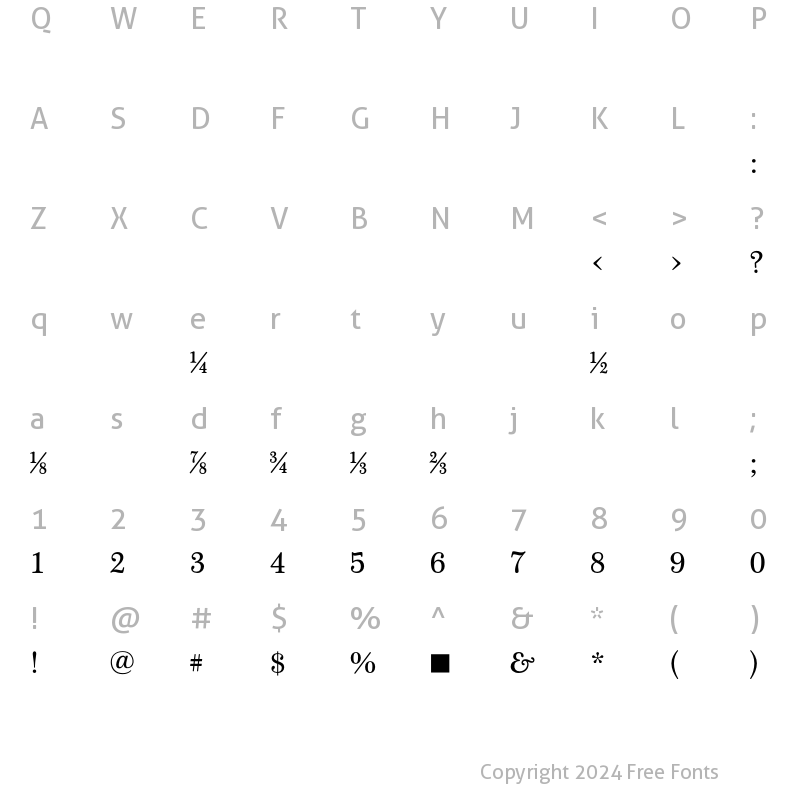 Character Map of Scotch TextFraction Regular