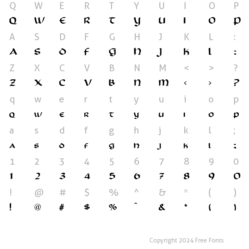 Character Map of Scotford Uncial Normal