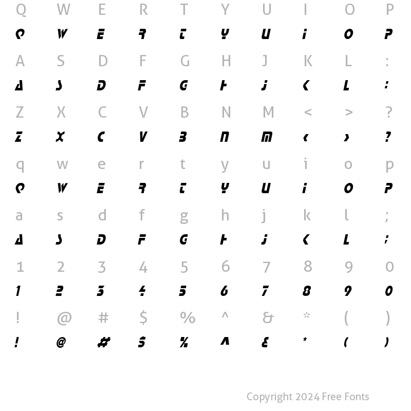 Character Map of Scottsdale Condensed Italic