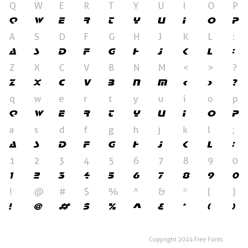 Character Map of Scottsdale Wide Italic