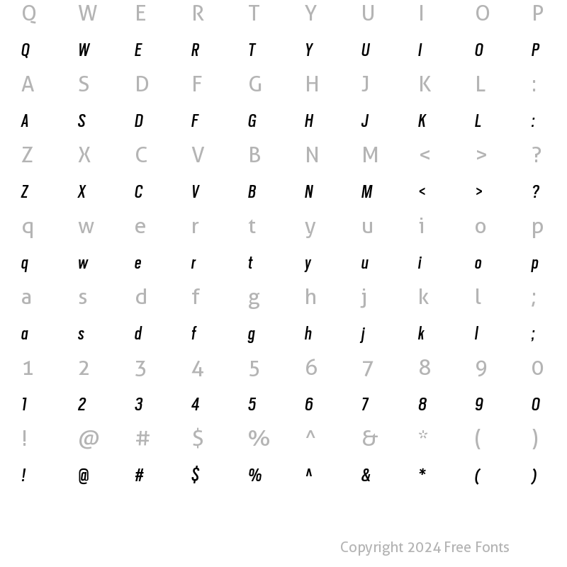 Character Map of Scout Condensed Regular Italic