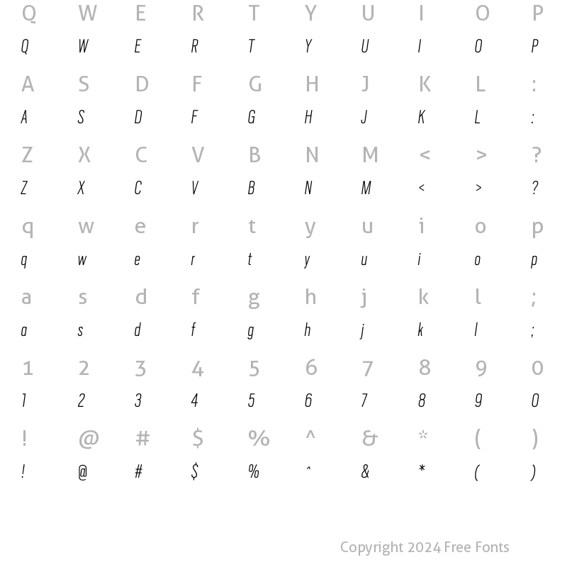 Character Map of ScoutCond ExtraLightItalic