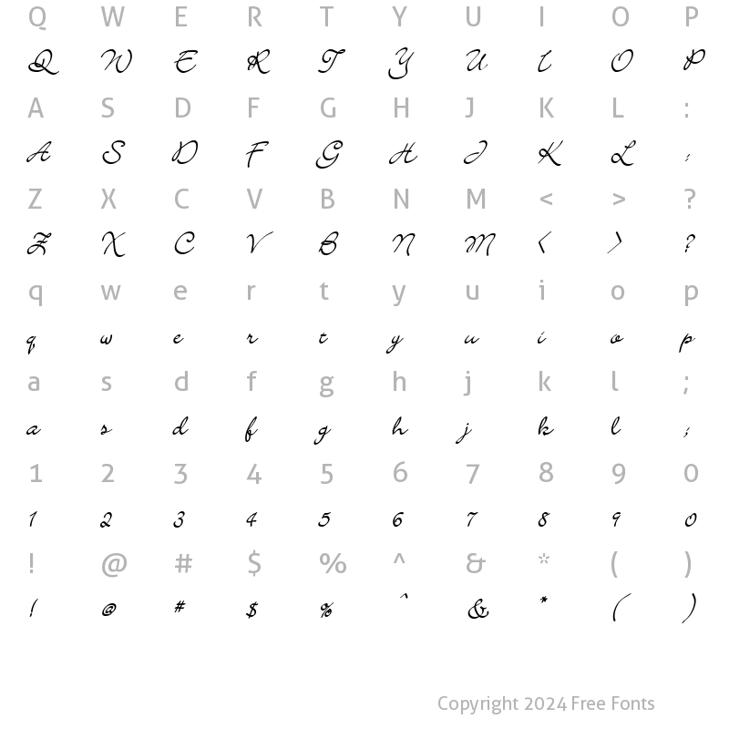 Character Map of Scrap Calligraphy Regular