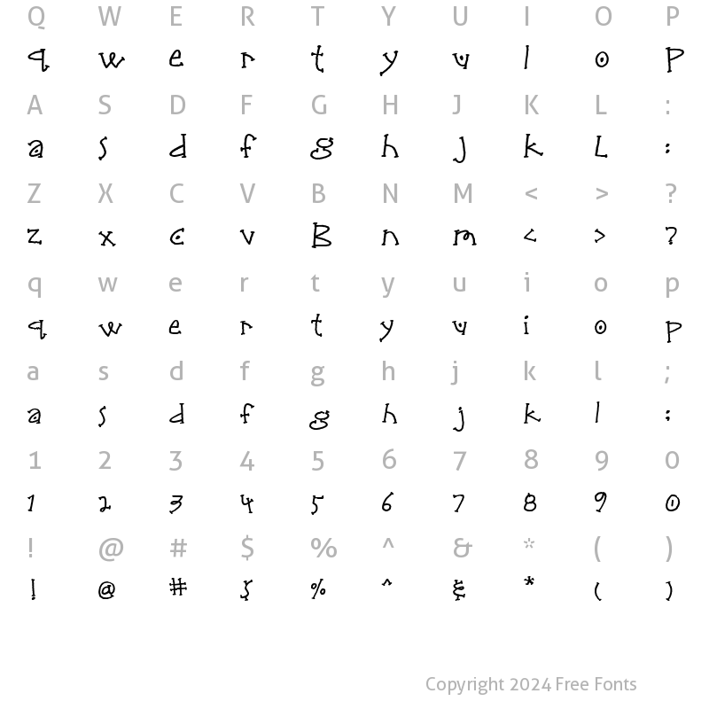 Character Map of Scrap Hugs Regular