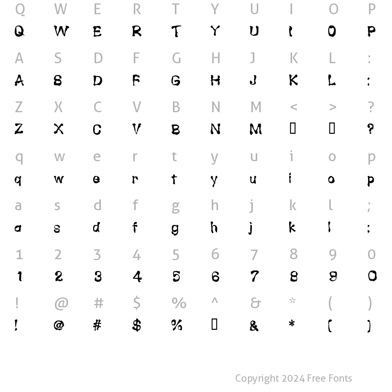 Character Map of Scrawlly Regular