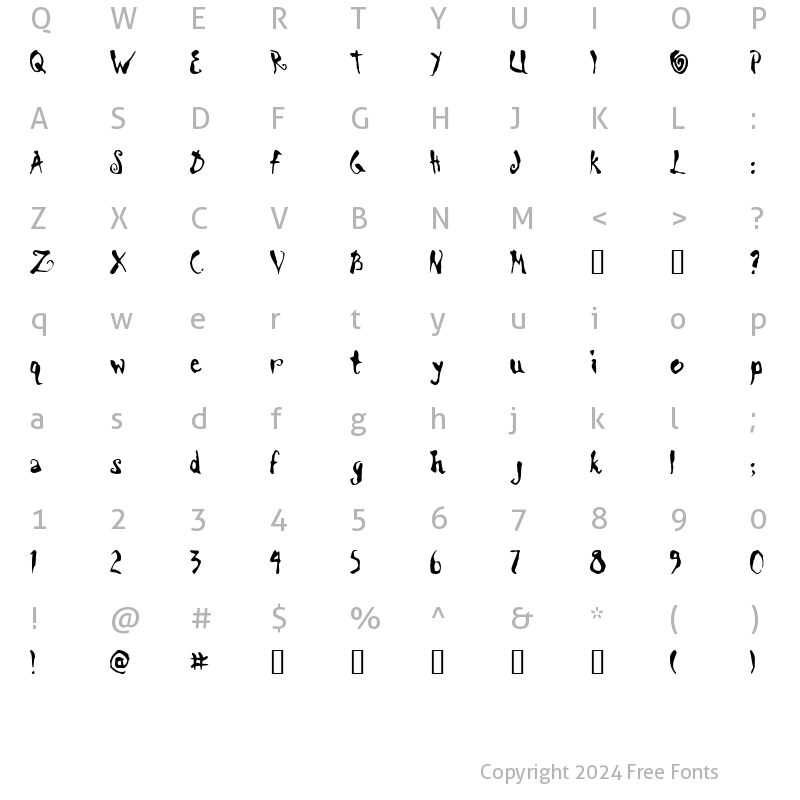 Character Map of Scrawn Regular