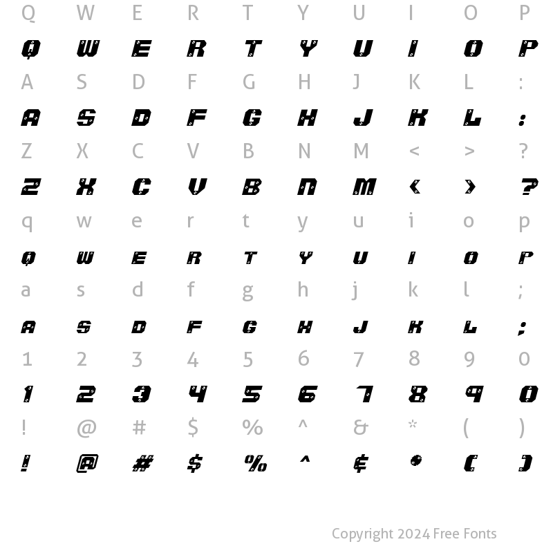 Character Map of Screwed AOE Oblique