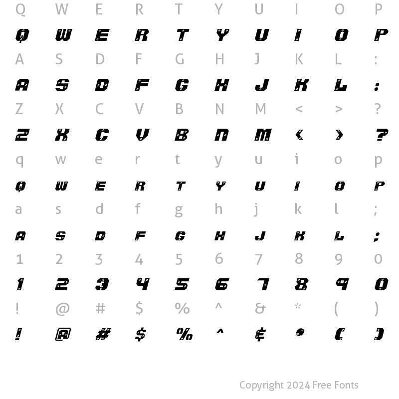 Character Map of ScrewedAOE Oblique