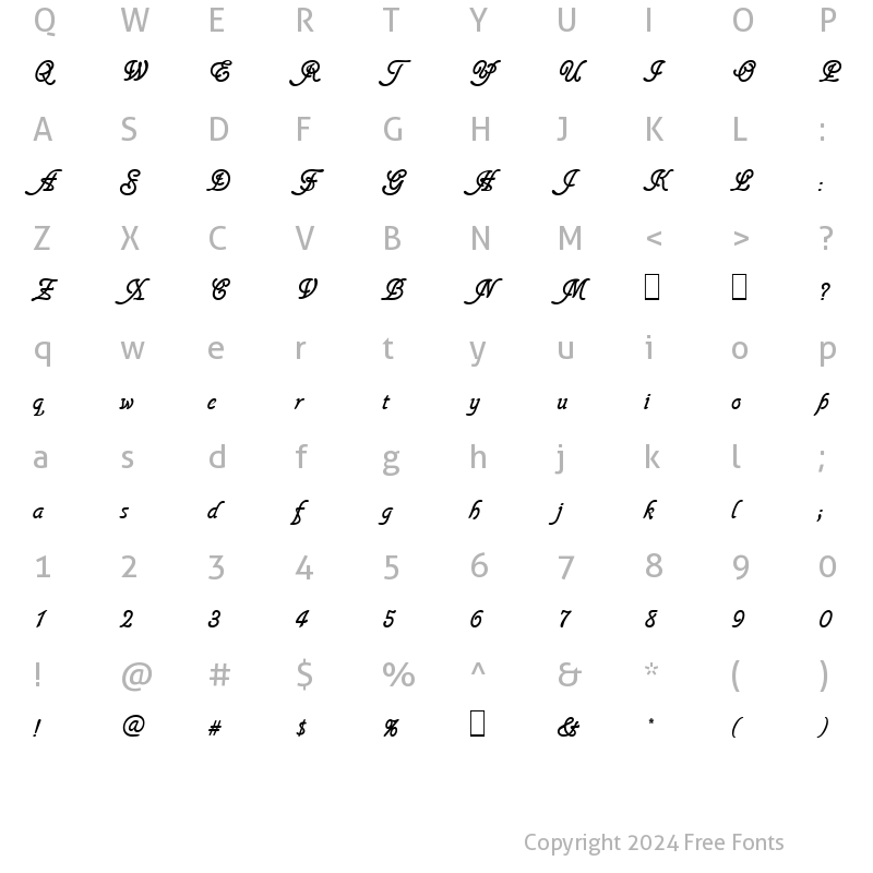 Character Map of Script-G760 Regular