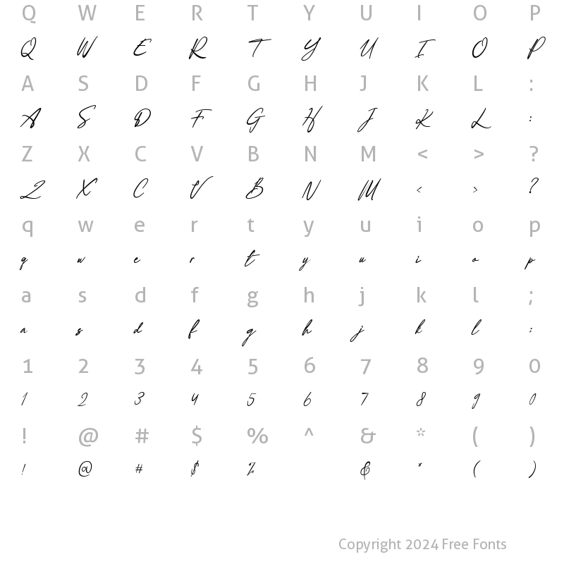 Character Map of script Italic